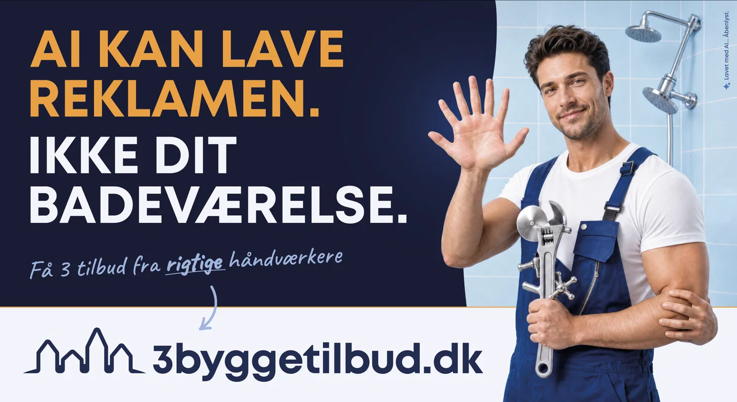 3byggetilbuds AI-skabte reklame med en håndværker med en ekstra finger