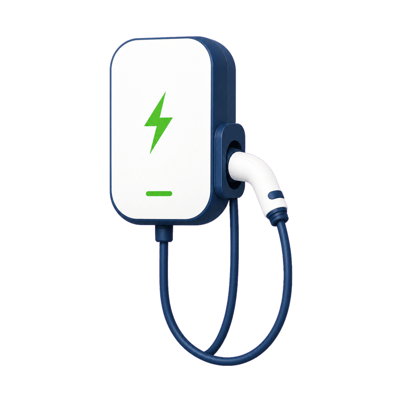 Illustration af ladestander med kabel og stik